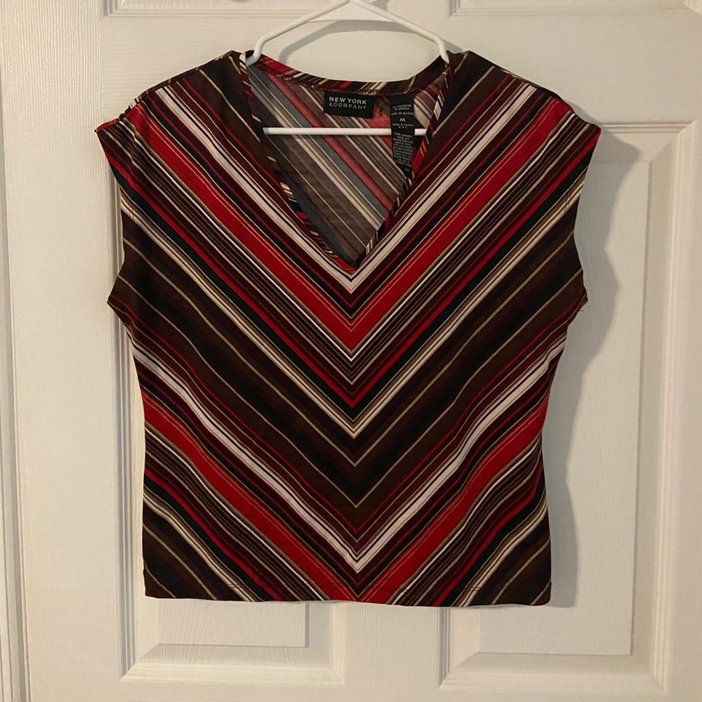 Vintage NY & Company V- Neck Striped Boho Top, Size Medium.